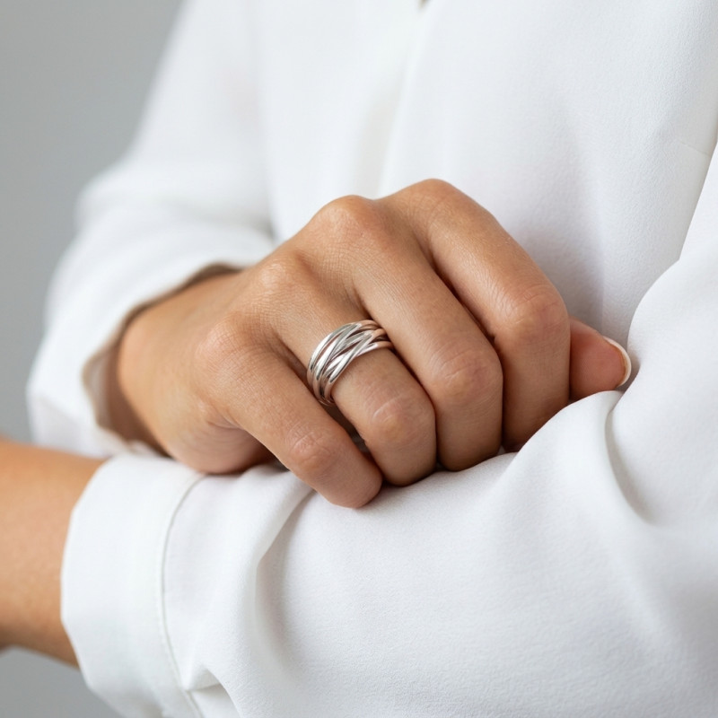 Bague Argent Anneaux entrelacés porté