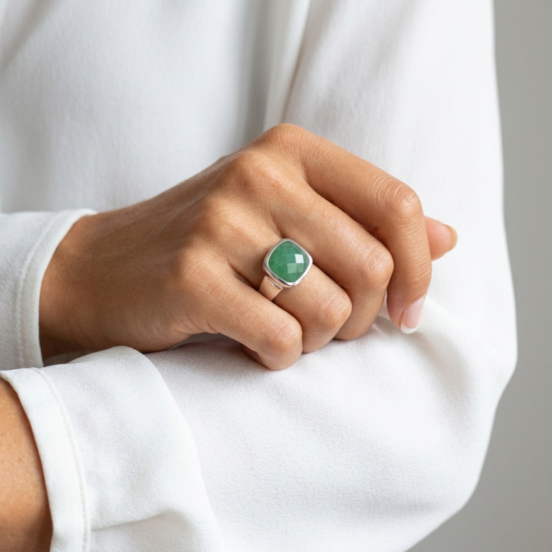 Bague Argent Aventurine Coussin 12mm porté