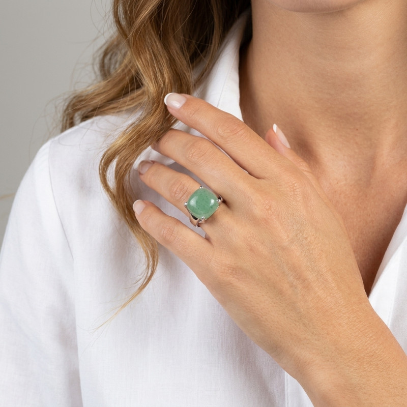 Bague Argent  Aventurine Coussin 16mm porté