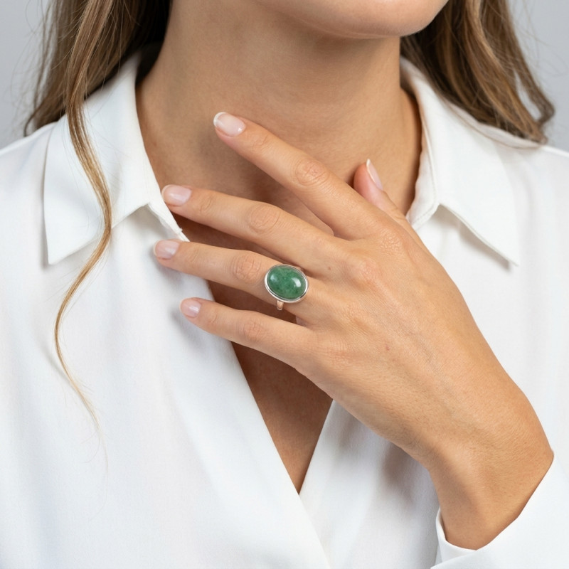 Bague Argent  Aventurine Ovale 18x13mm porté