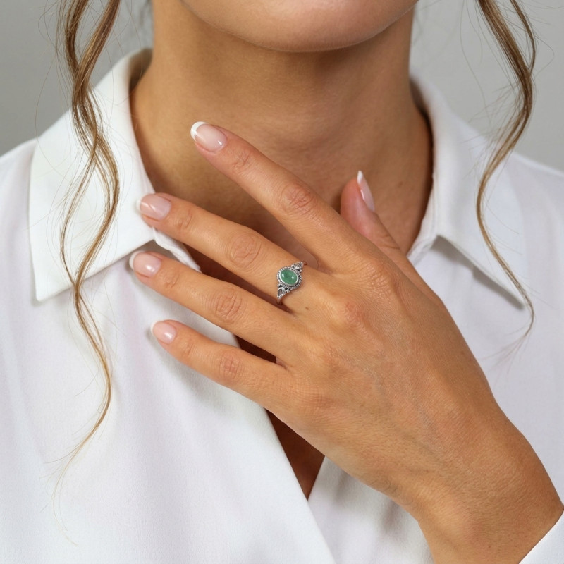 Bague Argent Aventurine Ovale 7x5mm porté