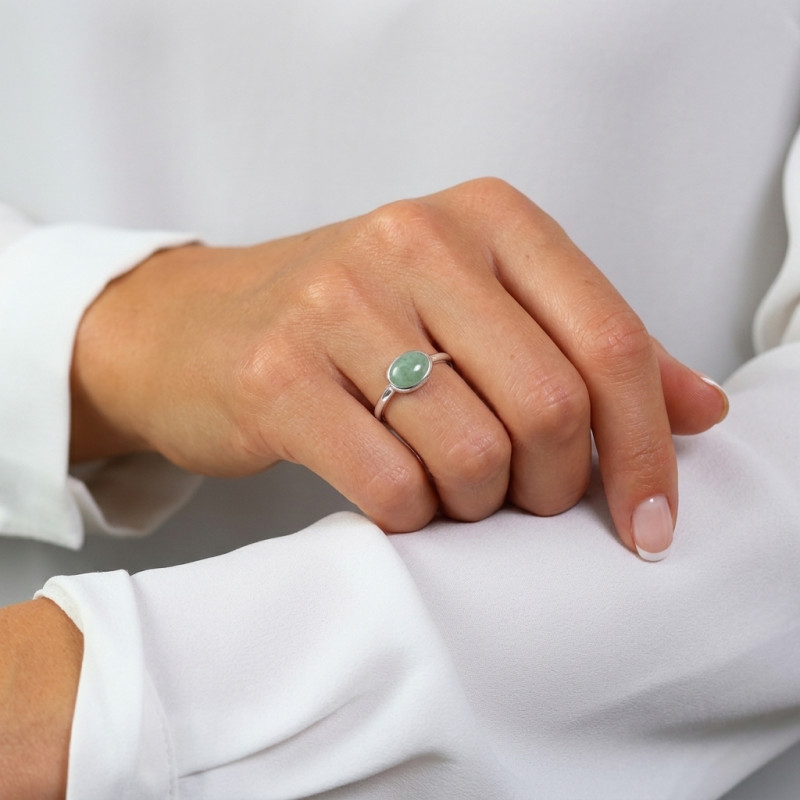 Bague Argent Aventurine Ovale 9x7mm porté