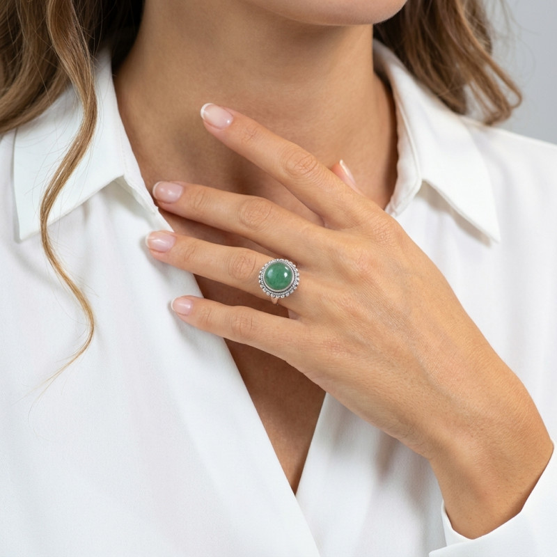 Bague Argent  Aventurine Ronde 12mm porté