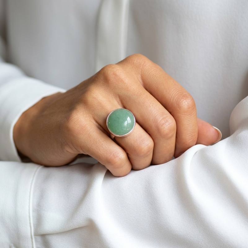Bague Argent Aventurine Ronde 20mm porté