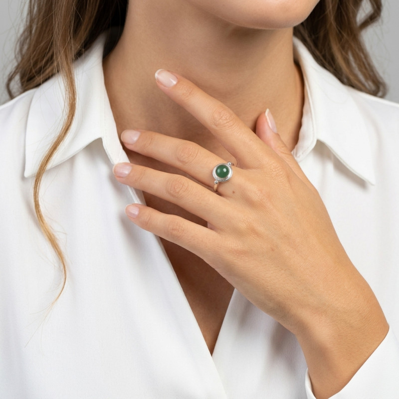 Bague Argent  Aventurine Ronde 9mm porté