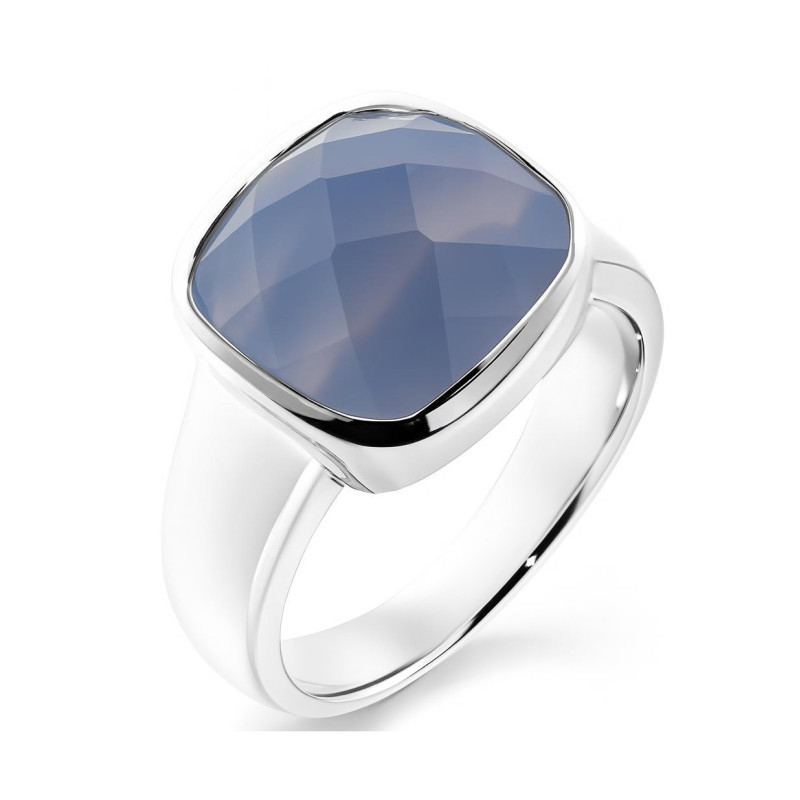 Bague En Agate Bleue Lace (calcédoine) Argent 925 - Taille Ajustable, 9.02g, Neuve Sans Emballage