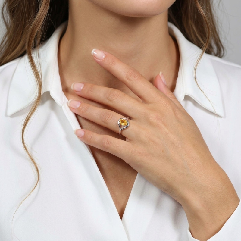 Bague Argent  Citrine Ovale 7x5mm porté