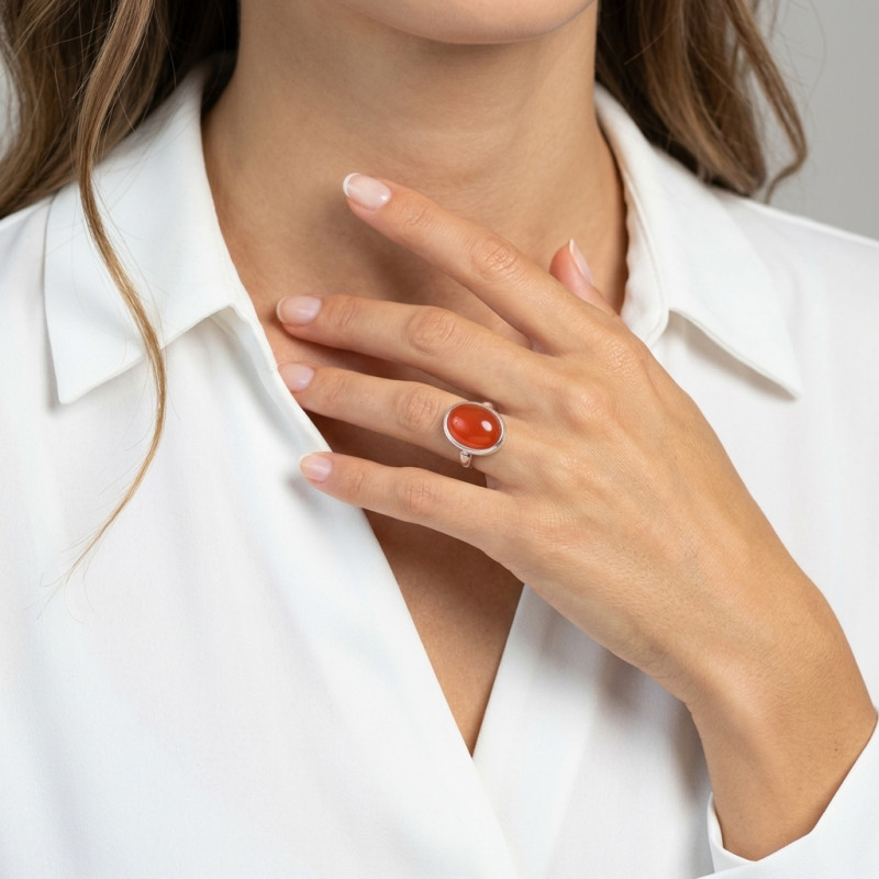 Bague Argent  Cornaline Ovale 18x13mm porté