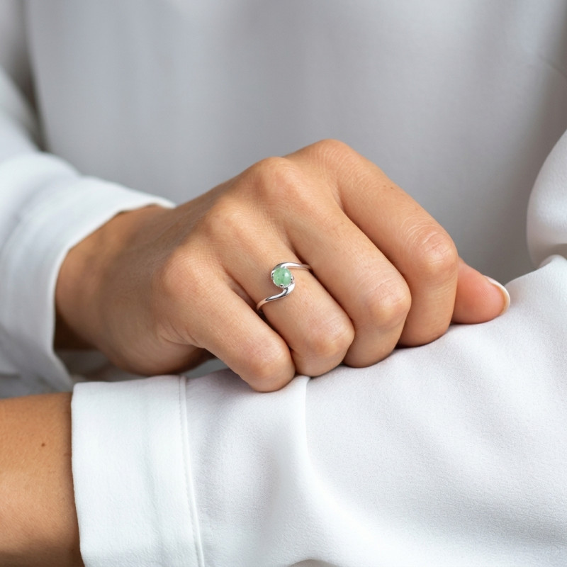 Bague Argent Corps Croisé  Aventurine Ronde 5mm porté