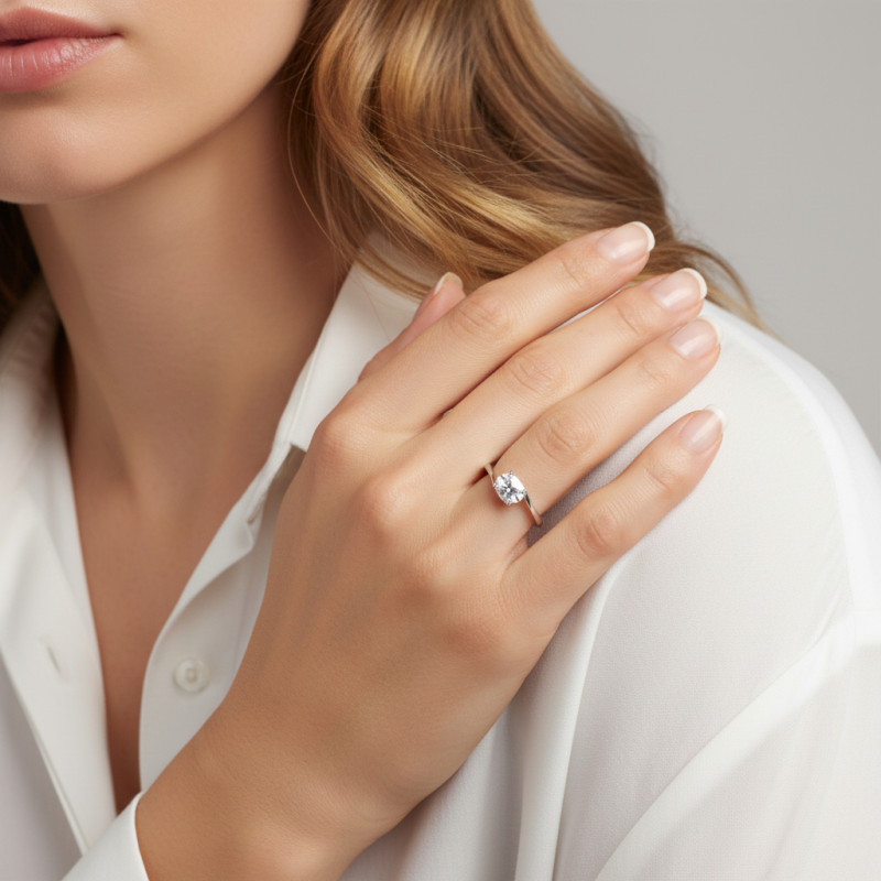 Bague Argent Corps Croisé Oxyde Ovale 7x5mm Serti Griffes porté