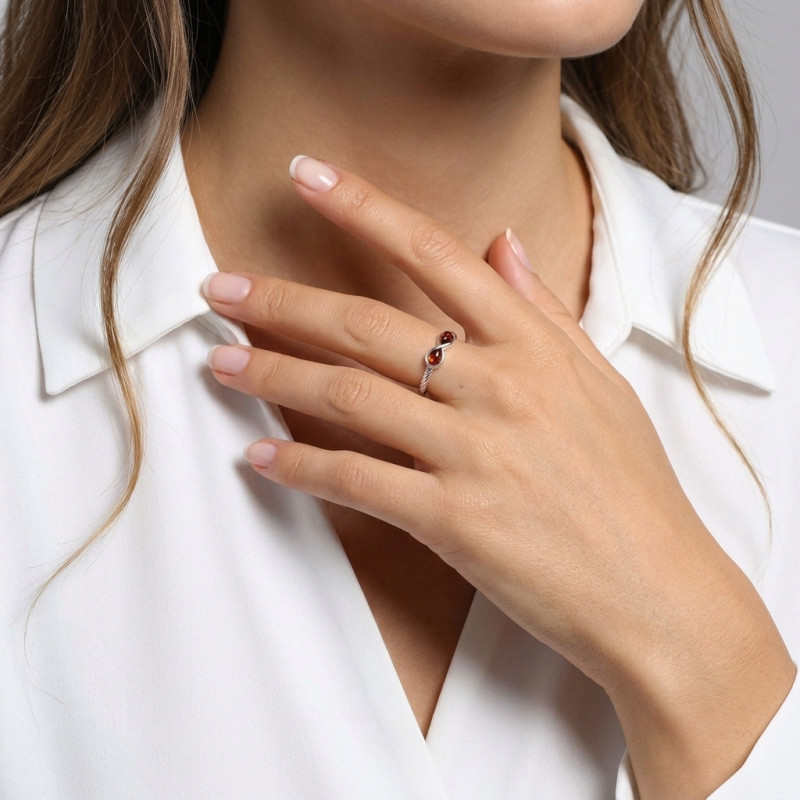 Bague Argent et Ambre Infini porté