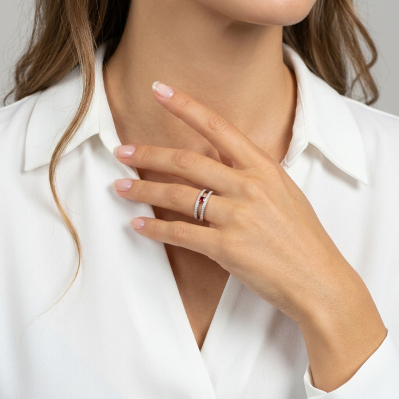 Bague Argent  Grenat Carré 3.5mm et Oxyde porté