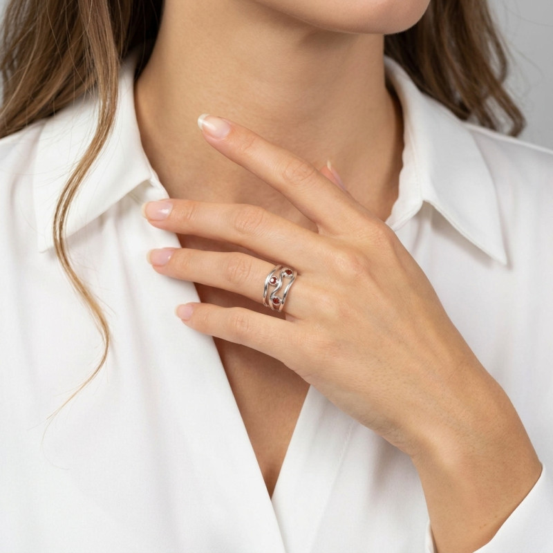 Bague Argent  Grenat Ethnique porté