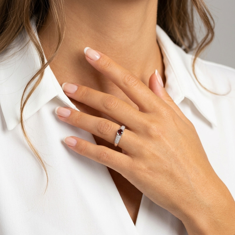 Bague Argent Grenat Rond 5mm et Oxyde porté