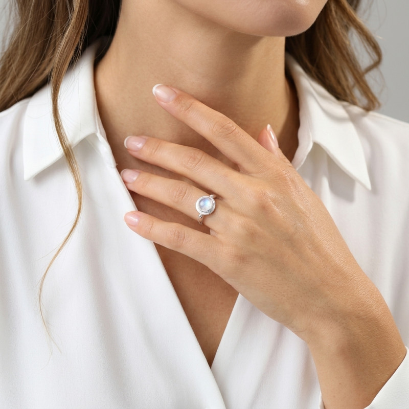 Bague Argent  Labradorite Ronde 9mm porté