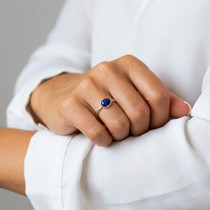 Bague Argent Lapis Lazuli Ovale 9x7mm porté