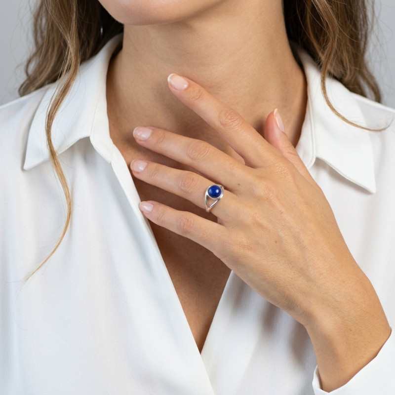 Bague Argent  Lapis Lazuli Rond 8mm porté
