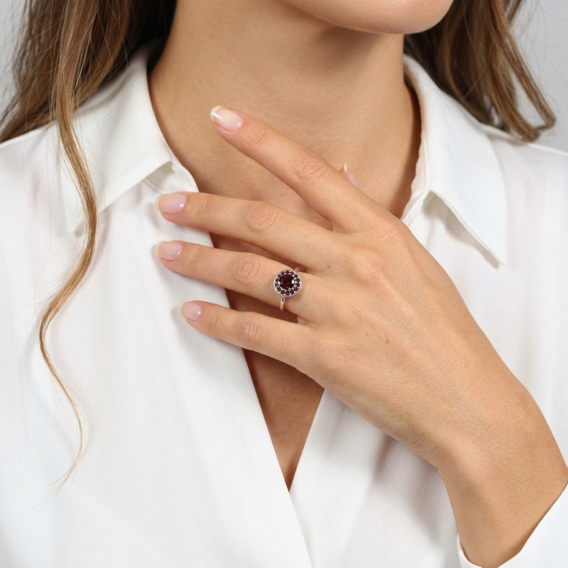 Bague Argent Marquise Grenat  porté