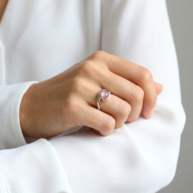 Bague Argent  Nacre Ronde Rose porté