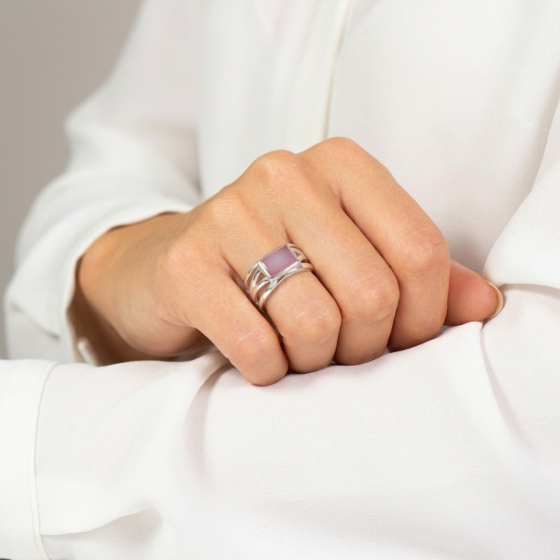 Bague Argent  Nacre Rose porté
