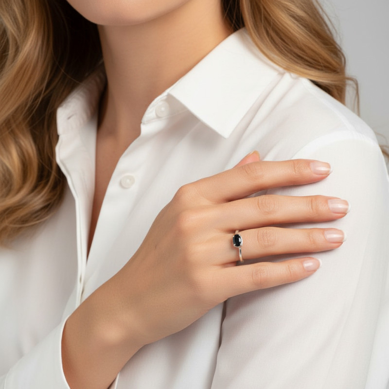 Bague Argent Onyx Ovale 7x5mm porté