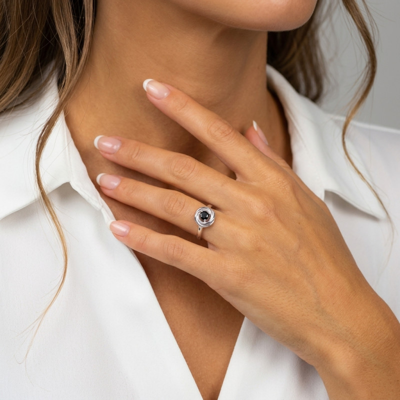 Bague Argent Oxyde de Zirconium Noir porté