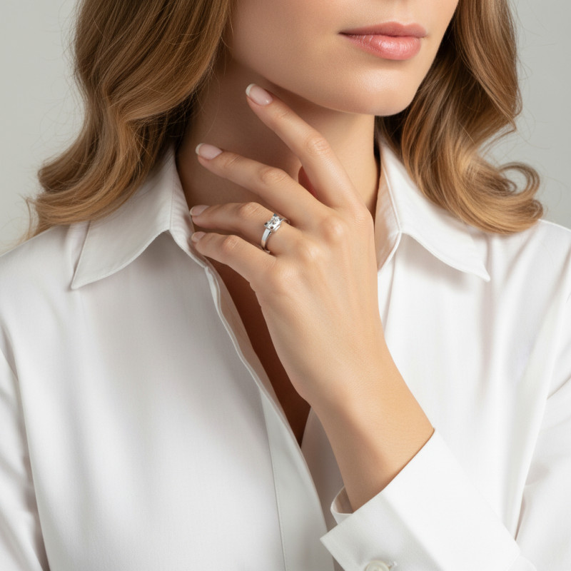 Bague Argent Oxyde de Zirconium Ovale 7x5mm  porté