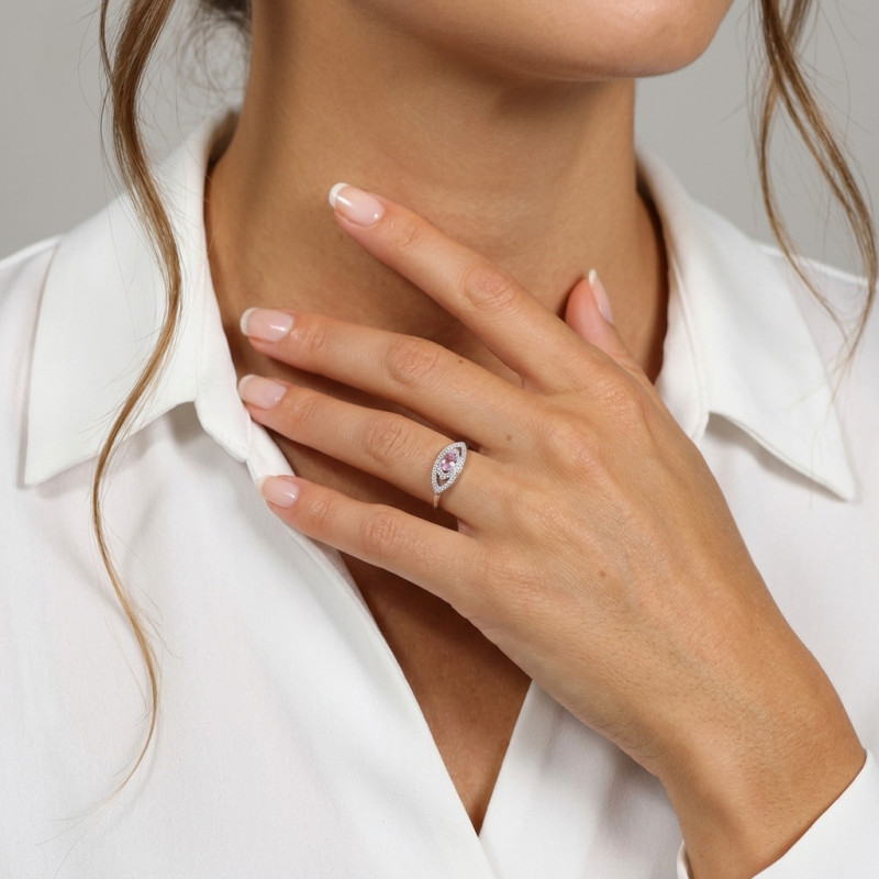 Bague Argent Oxyde de Zirconium Rose et Blanc porté