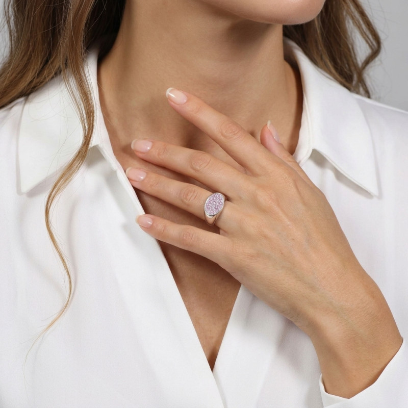 Bague Argent Oxyde de Zirconium Rose porté