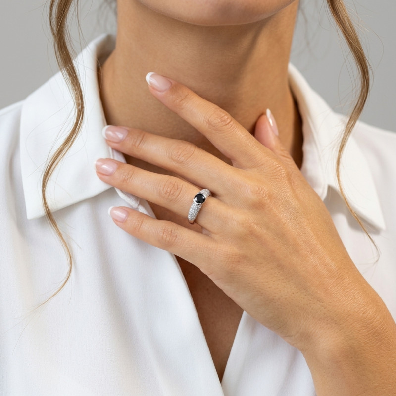 Bague Argent Oxyde Noir porté
