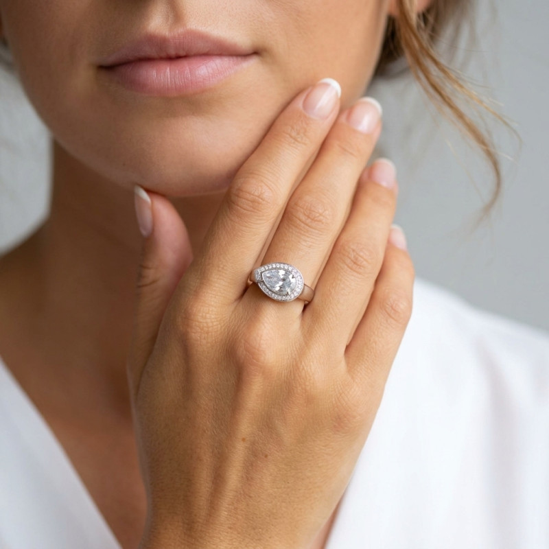 Bague Argent  Oxyde Poire 14x10mm porté