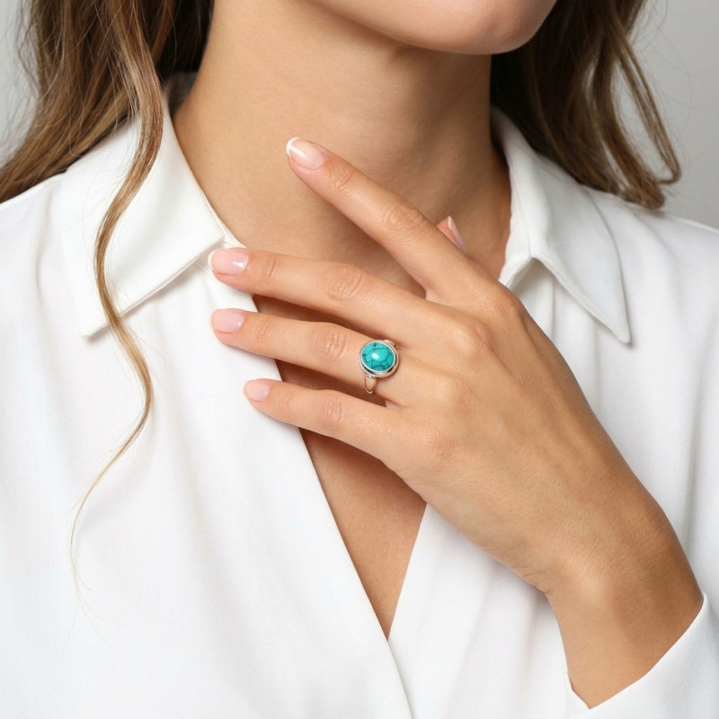 Bague Argent Turquoise reconstituée   Ovale 12x10mm porté