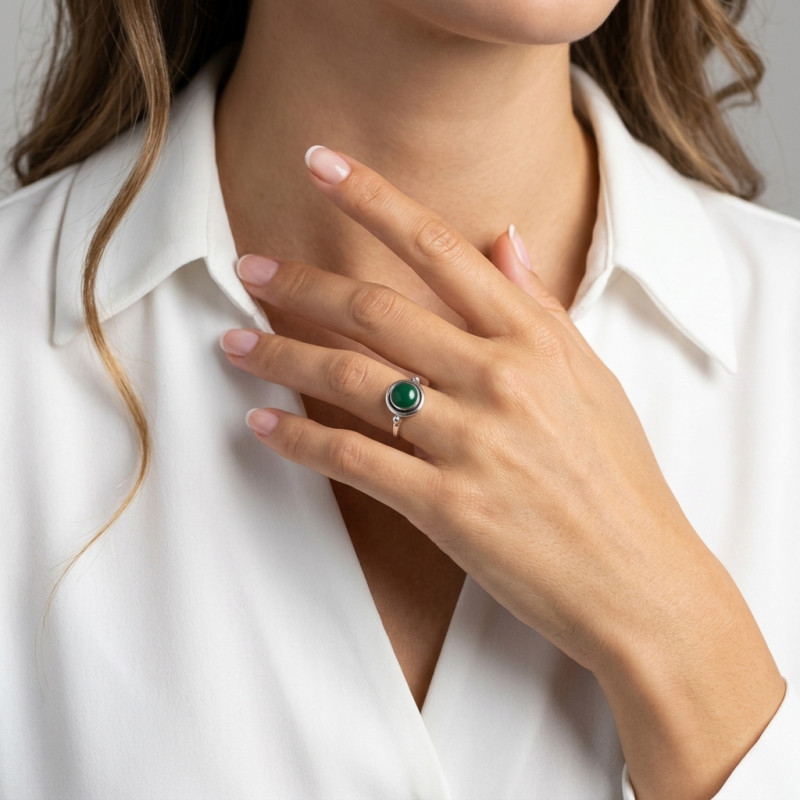 Bague Argent  Turquoise reconstituée   Ronde 9mm porté