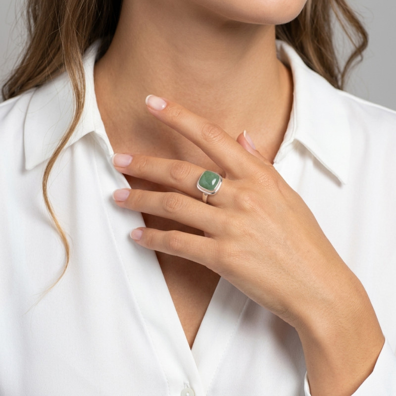 Bague Aventurine Coussin 12mm en Argent porté