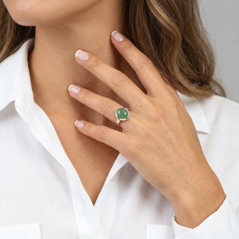 Bague Aventurine Ovale 12x10mm Argent porté