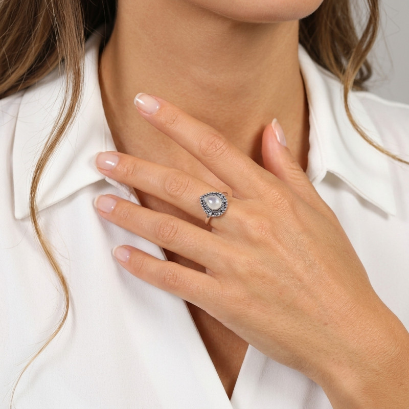 Bague Bohème Argent 925 Labradorite Poire 8x6mm porté
