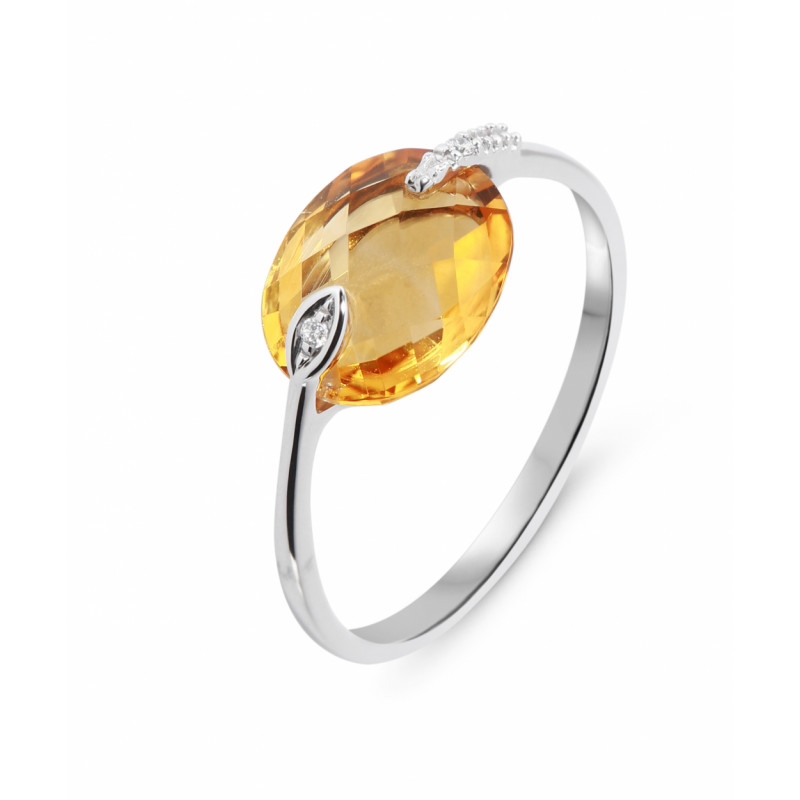 Bague Citrine  Dome 8x6mm Or Blanc 750