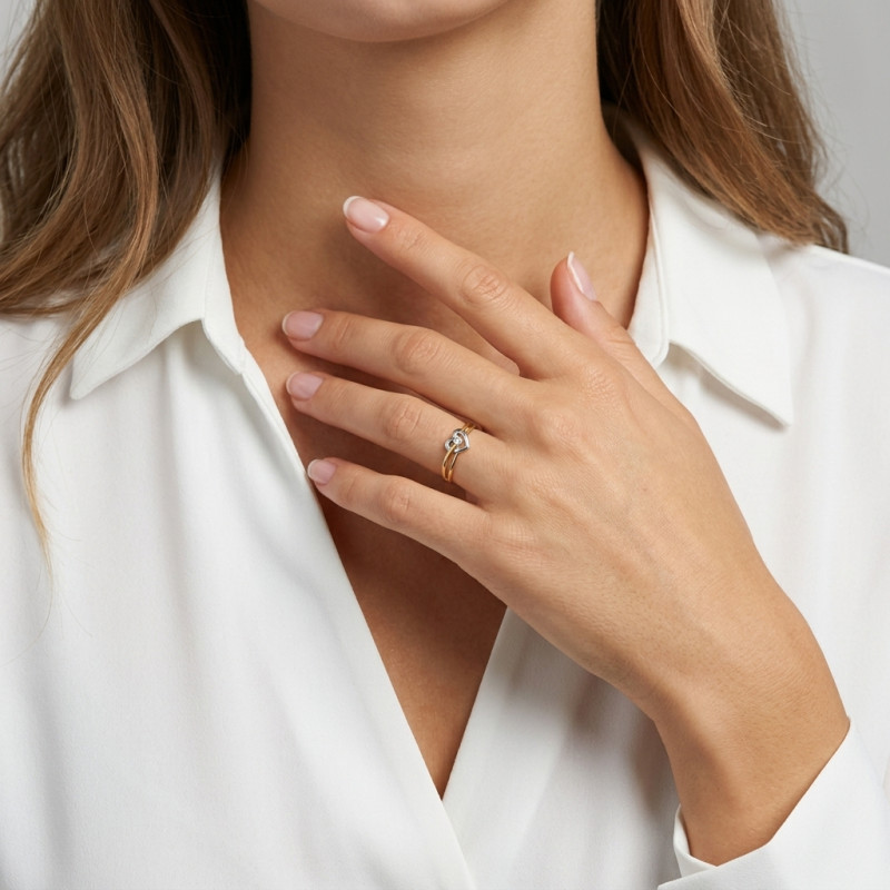Bague Coeur 2 Ors 375 et Oxyde de zirconium porté