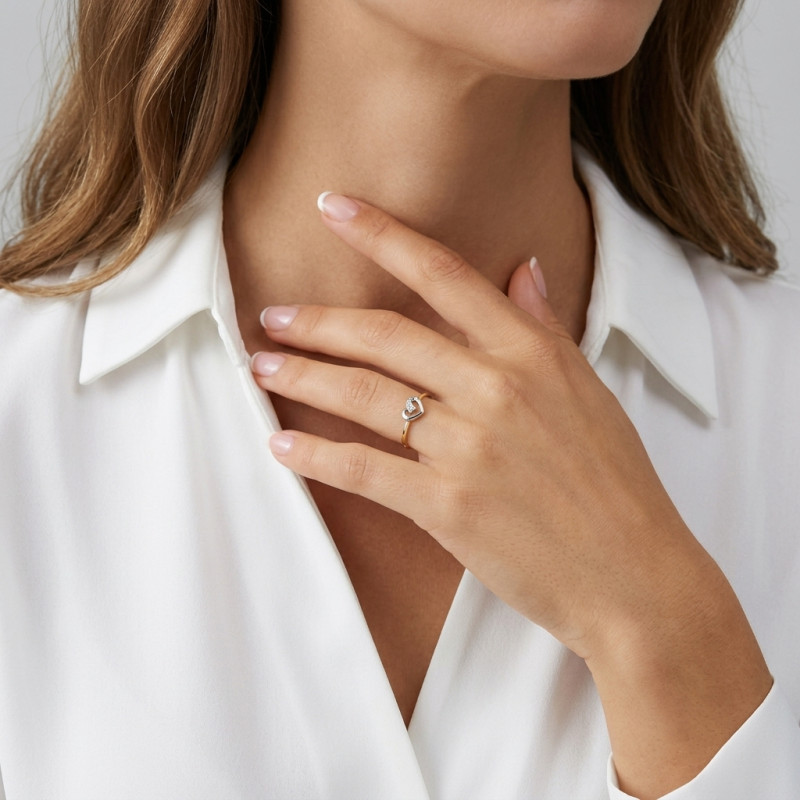 Bague Coeur 2 Ors 375 et Oxyde de zirconium porté