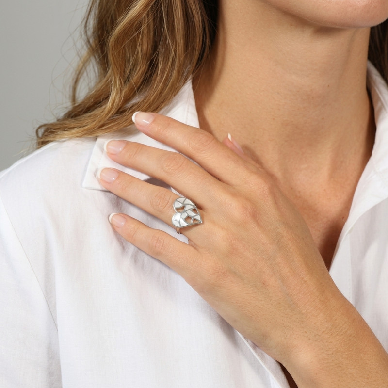Bague Coeur Ajouré Nacre Blanche Argent 925 porté
