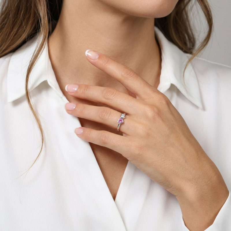 Bague Coeur Argent Oxyde de Zirconium porté