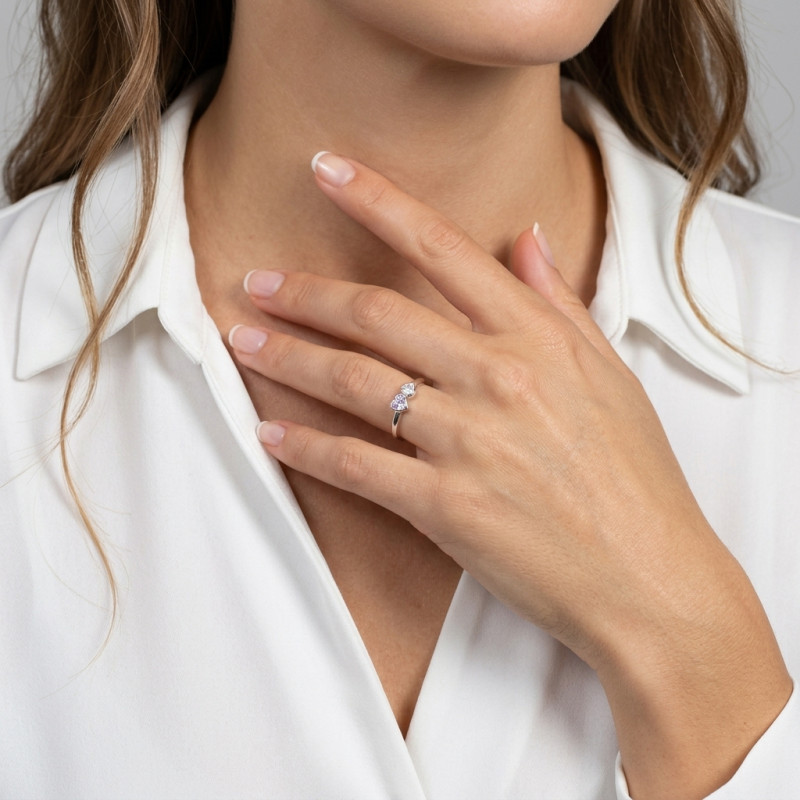 Bague Coeur Argent Oxyde de Zirconium porté