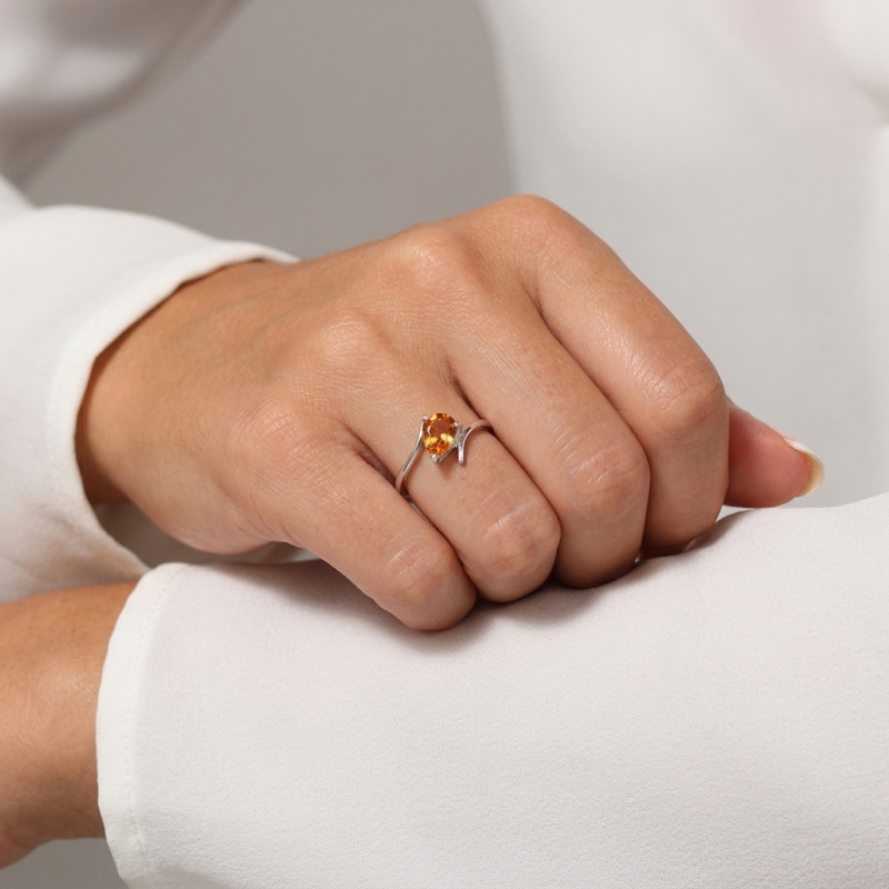 Bague Croisée Argent et Citrine  Poire porté