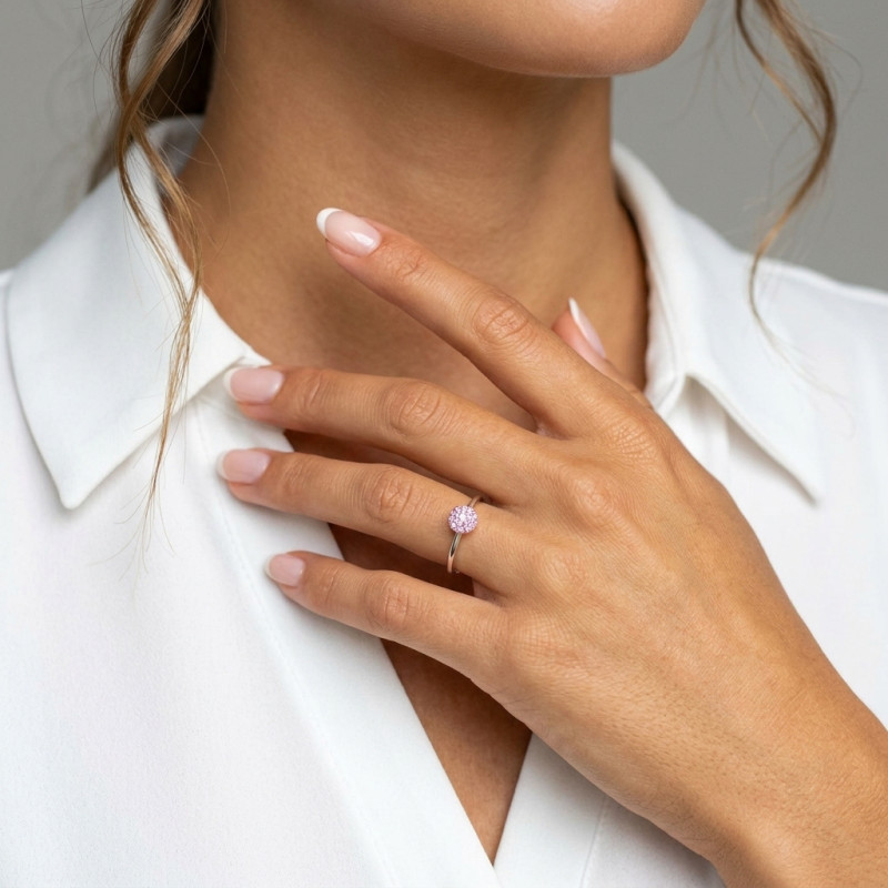Bague en Argent 925 rhodié et Oxyde de zirconium Rose porté