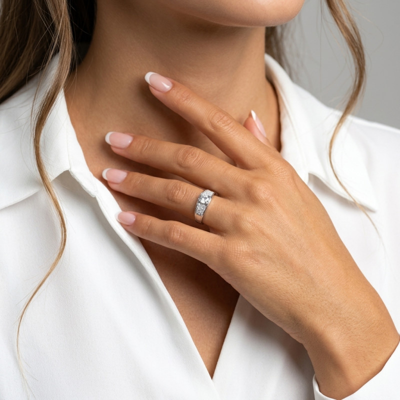 Bague en Argent 925 rhodié et Oxyde de zirconium porté