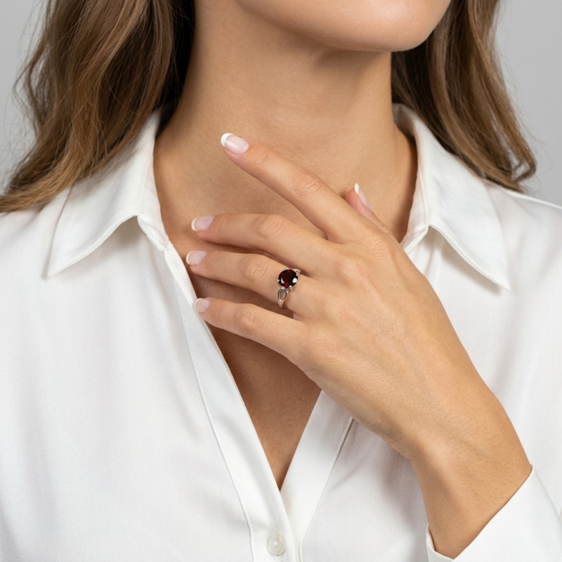 Bague Grenat Rond 10mm Argent porté