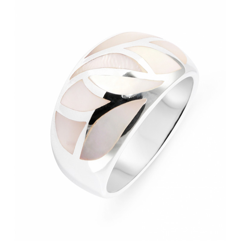 Bague Jonc Argent Incrusté de Nacre Blanche