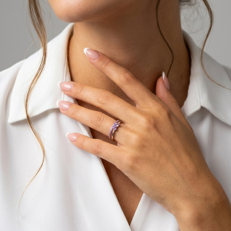 Bague Louise Argent 925 Rhodié et Améthyste porté