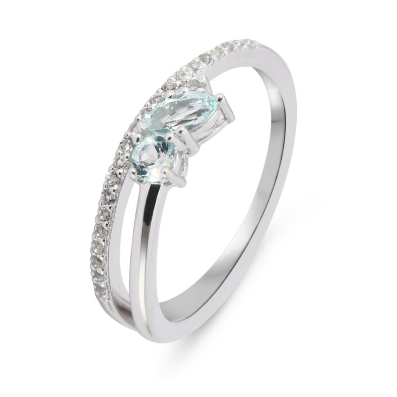 Bague En Argent 925 Rhodié Taille 58 - Sertie Topaze Bleue Et Émeraude Cz Verte - Dolly-Bijoux - Neuf Avec Étiquettes