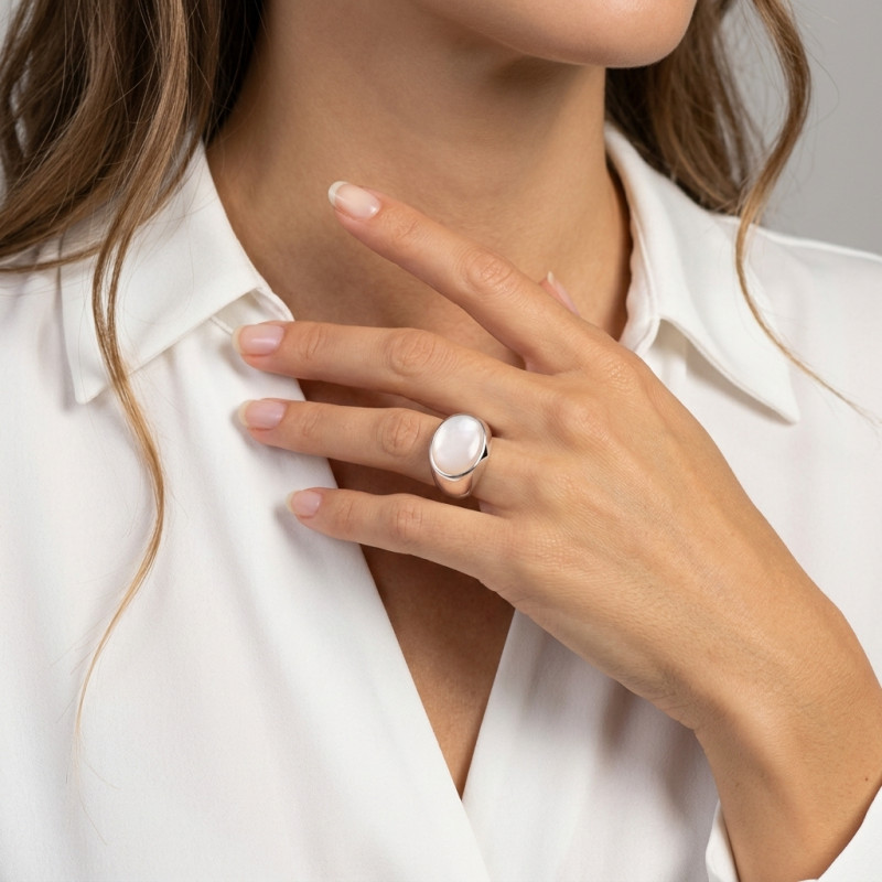 Bague Nacre Ovale Argent 925 porté